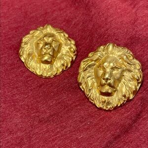 Gold Lion Head Clipon Earrings